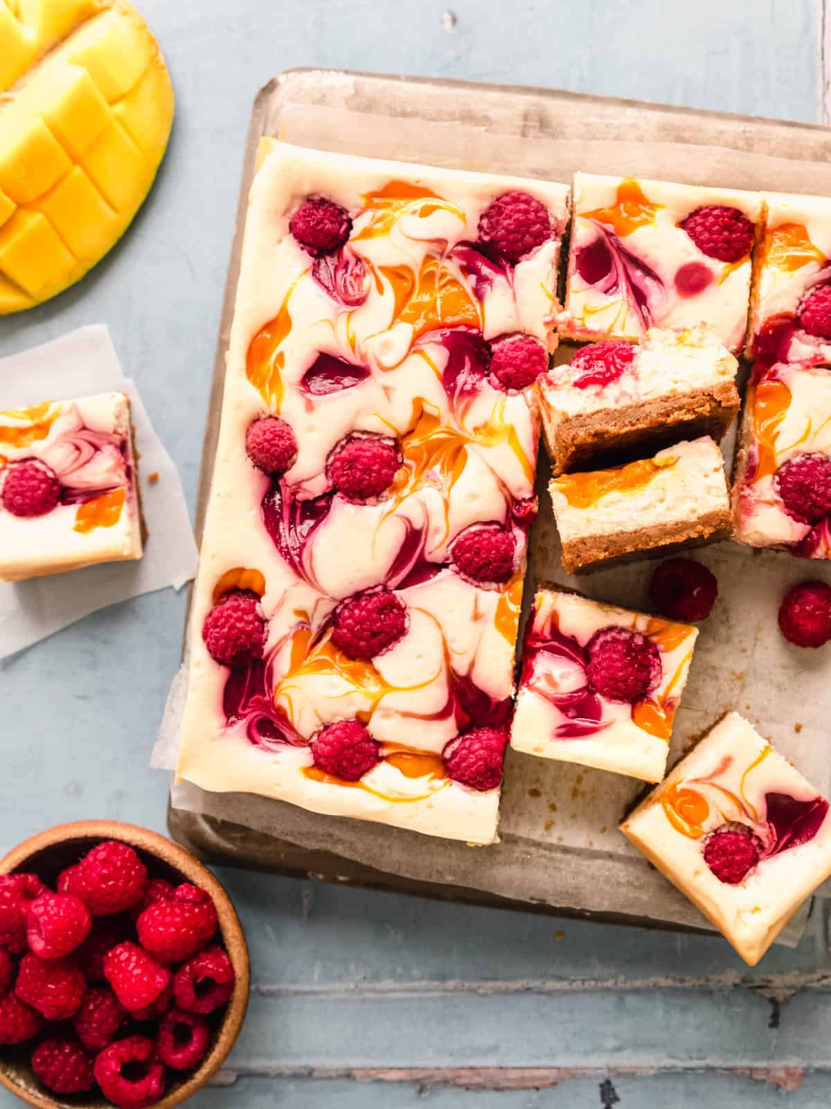 Mango Raspberry Cheesecake Bars